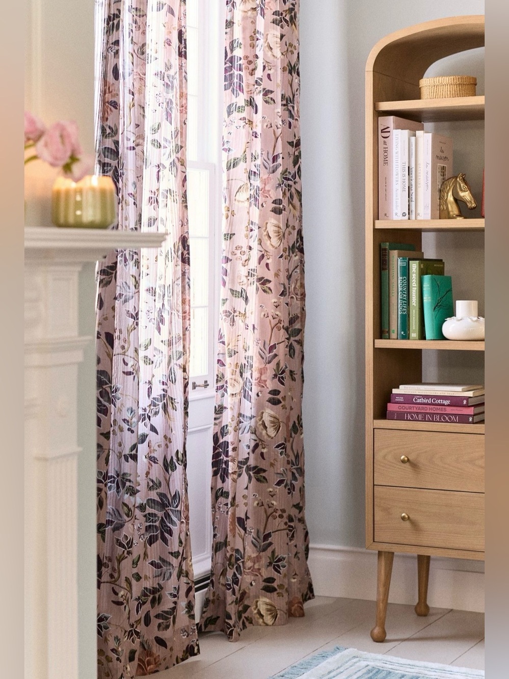 Anthropologie Seren Cotton Sheer Painterly Floral Curtain, Set of 2 Panels